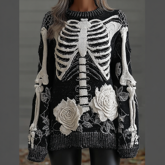 Comstylish Ladies' Halloween Line Art Dark Style Knit Sweater