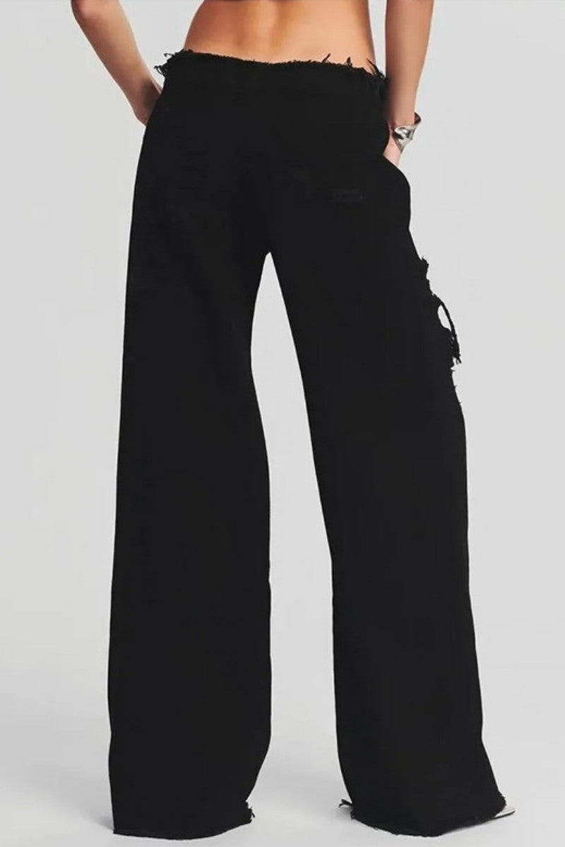 Ripped Patchwork Mid Waist Regular Denim Jeans (subject to the Actual Object)