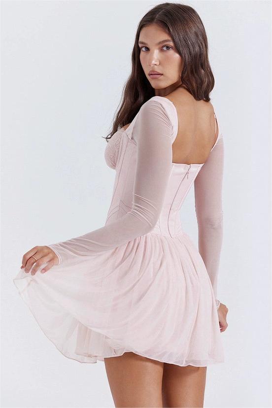Lace Corset Long Sleeve Mini Dress