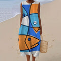 Women's Vintage Fish Art Color Block Print Sleeveless Dress elevenforest