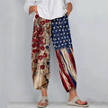 Vintage Flag Inspired Flower Embroidered Linen Pants elevenforest