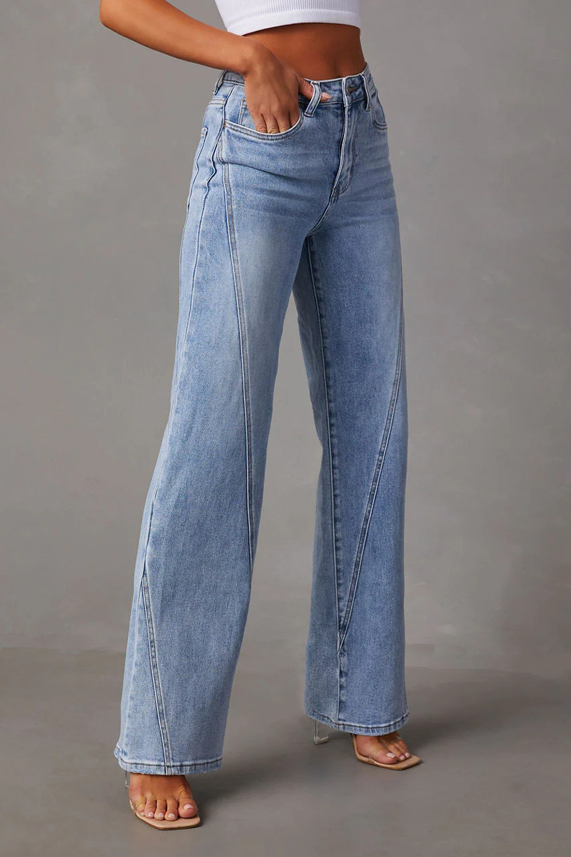 Street Buttons Patchwork Mid Waist Loose Denim Jeans
