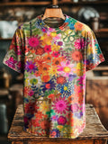 Unisex Painting Floral Art Printed Casual Round Neck Short Sleeve T-Sh