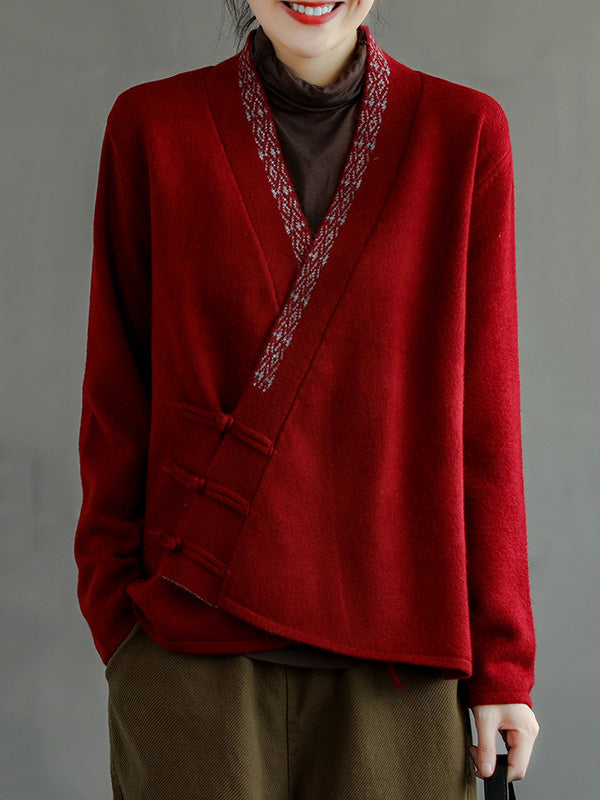 Color Embroidered Wool Blend Cardigan Top