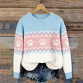 Comstylish Vintage Paw Prints Trans Flag Colorblock Isle Sweater