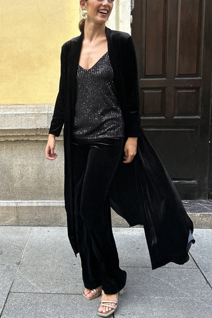 Rooice Velvet Patchwork Long Sleeved Coat