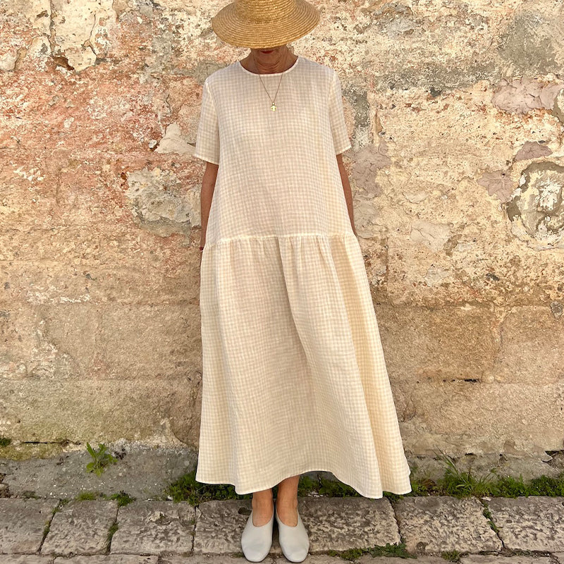 Vintage Plaid Linen Blend Vacation Dress elevenforest