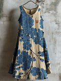 Plum Blossom Japanese Pattern Linen Tank Dress elevenforest