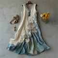 Women's Vintage Floral Embroidery Ombre Linen Dress elevenforest