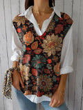 Women's Vintage Lovely Floral Art Print Versatile Knitted Vest