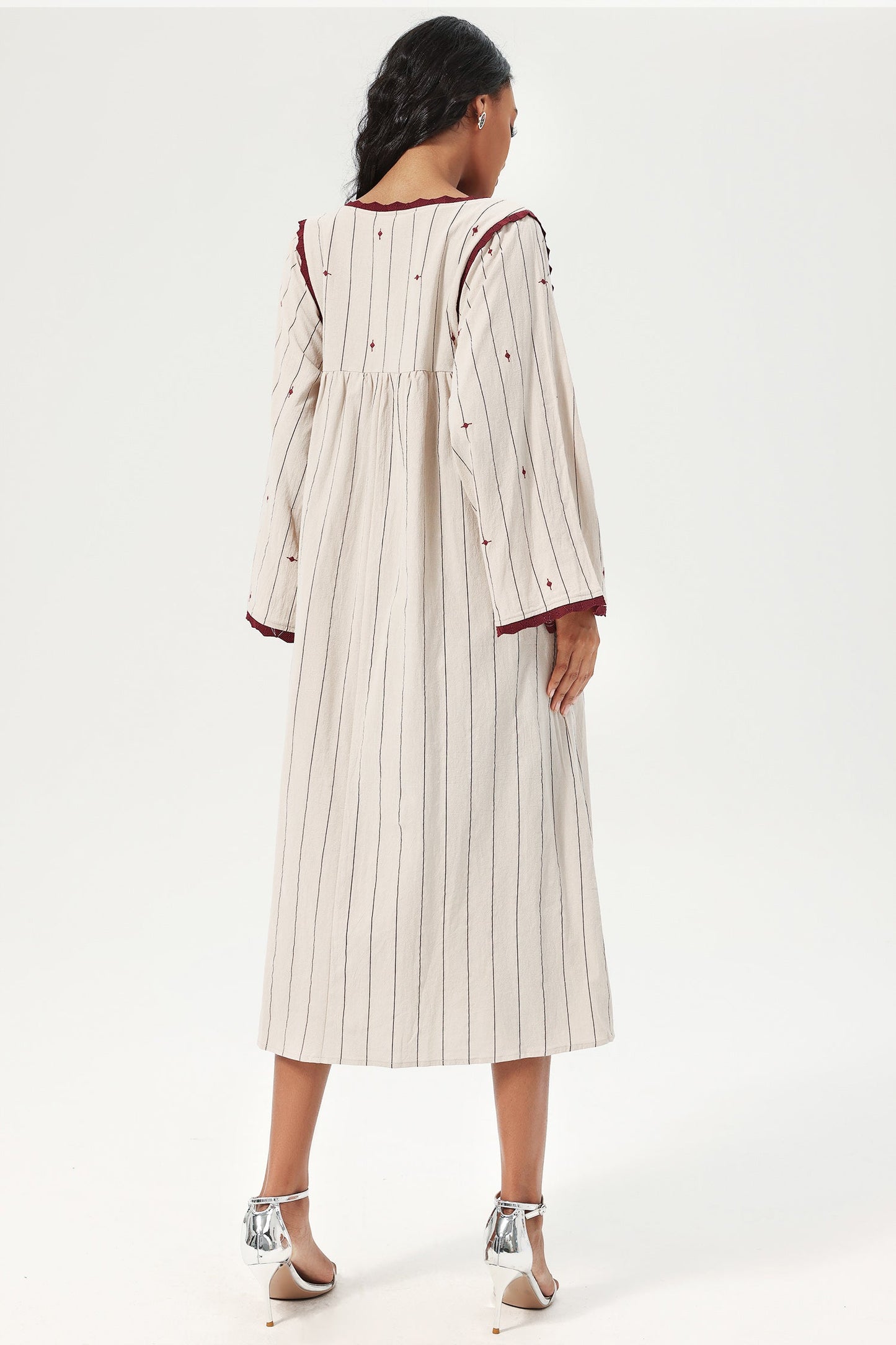 Striped Flared Sleeve Square Collar Knit Midi Dress