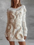 Comstylish Vintage White Roses Tentacles Cozy Knit Sweater Dress