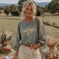 Women's Retro Bohemian Style Round Neck Comfortable Linen Top elevenforest