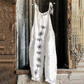 Women's Bohemian Style White Daisy Floral Linen Print Cotton Linen Jumpsuit elevenforest