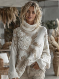 Women's Vintage Floral Art Cozy Knit Turtleneck Sweater artswardrobe