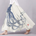 Comstylish Japanese Art Octopus Art Print Casual Linen Blend Flowy Skirt