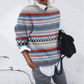 Women's Retro Color Block Striped Pattern Sweater elevenforest