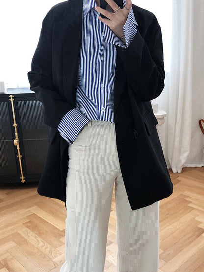 Urban Loose Striped Lapel Collar Blouses&shirts Tops