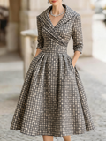 Women's retro cold jacquard print medium and long dress