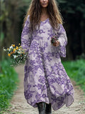 Classy Purple Floral Lace Flowy Linen Maxi Dress elevenforest