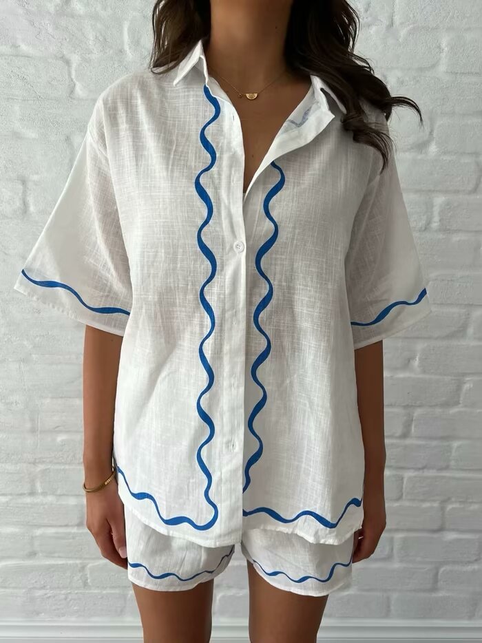 Summer Collared Short Cardigan Shirt Two Piece Suit – and Comfortable