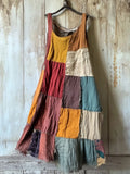 Multicolor Patchwork Art Linen Blend Vintage Dress elevenforest