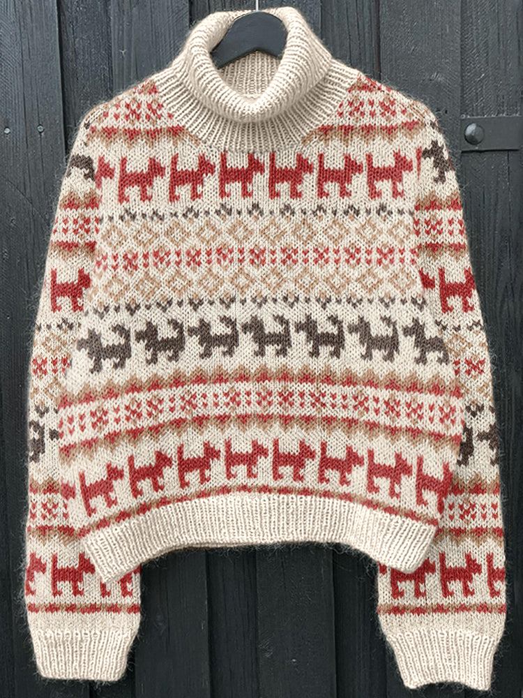 Comstylish Dogs Pattern Cozy Knit Sweater