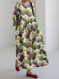 Vintage Japanese Flower Art Linen Blend Maxi Dress elevenforest