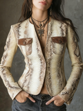Vintage stand-up collar print fitted jacket