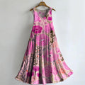 Women's Floral Art Print Sleeveless Cotton Pocket Dress