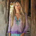 Boho Floral Tribal Embroidery Print Cotton And Linen Blend Loose Blouse elevenforest