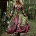Classy Gradient Pink Roses Cancer Awareness Embroidered Linen Maxi Dress elevenforest