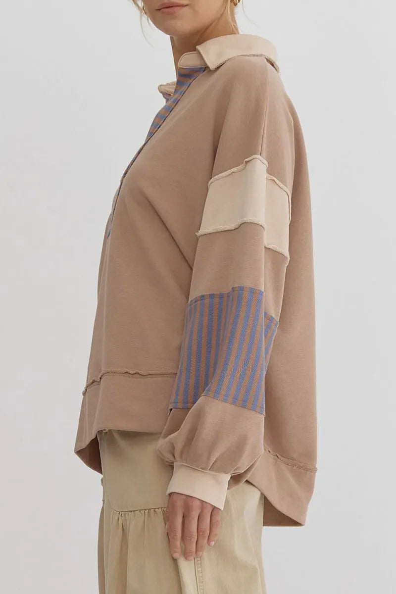 Street Stripe Patchwork Contrast Turndown Collar Hoodies(8 Colors)