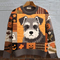 Comstylish Vintage Miniature Schnauzer Felt Art Inspired Embroidered Cozy Knit Sweater