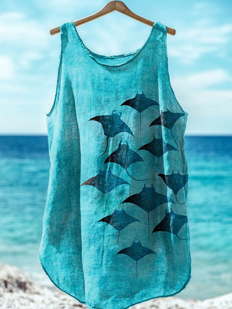 Comstylish Manta Rays Art Print Linen Blend Tank Top