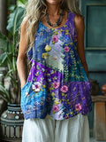 Women's Alzheimer's Purple Floral Print Linen Tank Top elevenforest