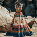 Vintage Ethnic Floral Elegant V-neck Dress elevenforest