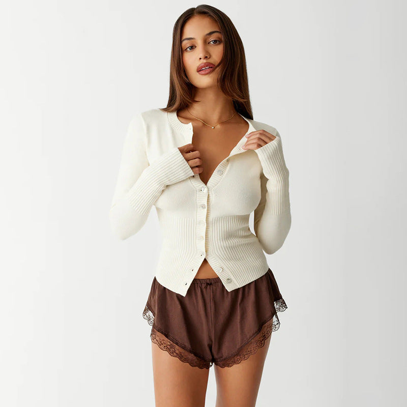 Winter Knitwear Trend Long Sleeve Slim Fit Round Neck Base Cardigan Top