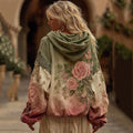 Vintage Rose And Floral Art Gradient Linen Long Sleeve Hoodie elevenforest