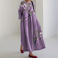 Comstylish Flower And Bird Embroidery Art Print Loose Midi Dress