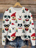 Comstylish Christmas Dogs Women's Knit Sweater