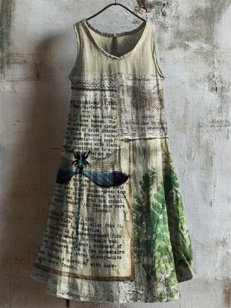 Vintage Dragonfly Embroidered Textile Linen Tank Dress elevenforest