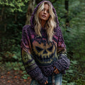 Halloween Pumpkin Face Chunky Crochet Hooded Sweater elevenforest