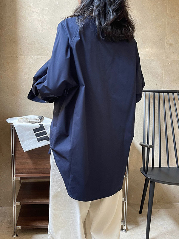 Urban Long Sleeves Loose Contrast Color Round-neck Blouses&shirts Tops