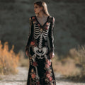 Vintage Skeleton Floral Glitter Beaded Cozy Velvet Maxi Dress elevenforest