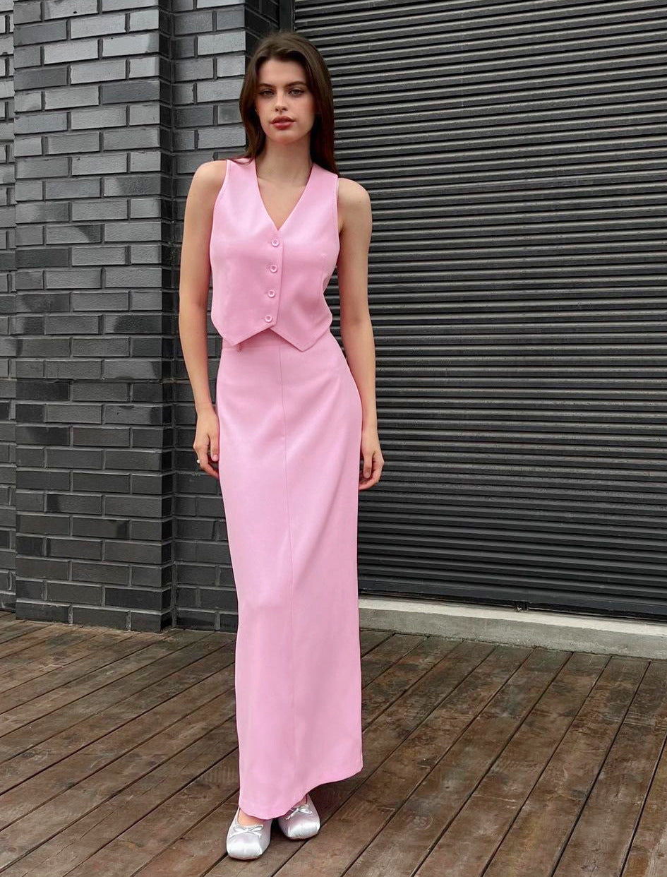 Pink Suit Waistcoat and Skirt Set