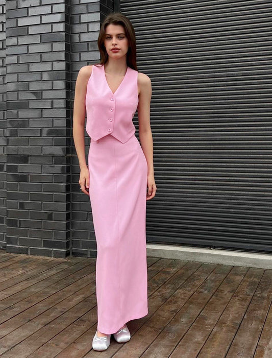 Pink Suit Waistcoat and Skirt Set