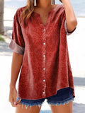 Women's Vintage Ethnic Floral Art Print Casual Cotton And Linen Shirt