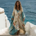 Women's Vintage Floral Rose Embroidery Art V-neck Kaftan elevenforest