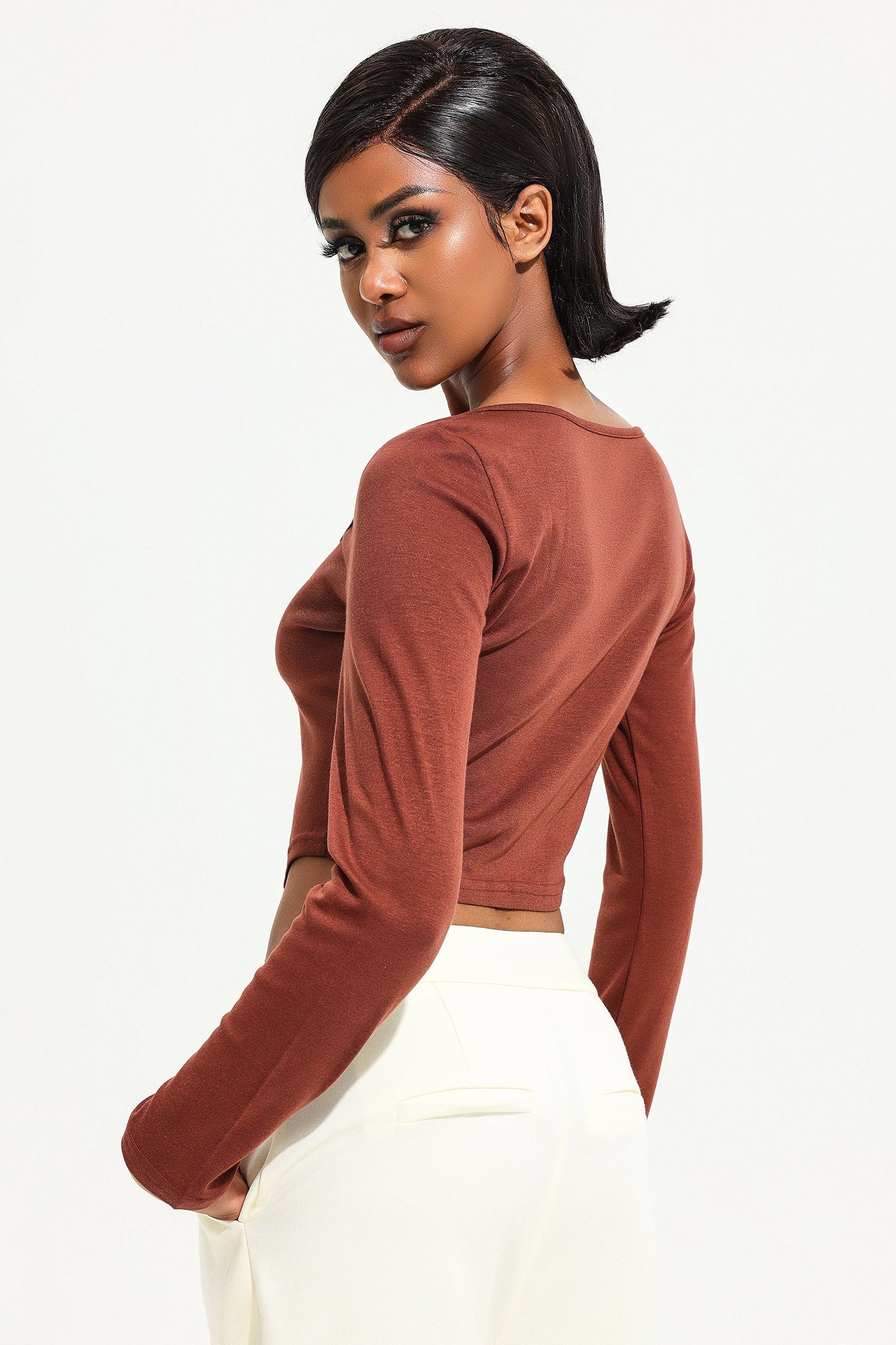 Square Collar Long Sleeve Knitted Top
